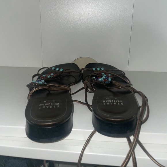 Lace up sandals bronze sandals beaded sandals embellished Brown sandals - Picture 4 of 9